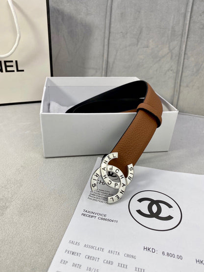 CC 30MM BELT IN BRONZE BROWN SMOOTH CALFSKIN WITH SILVER HARDWARE