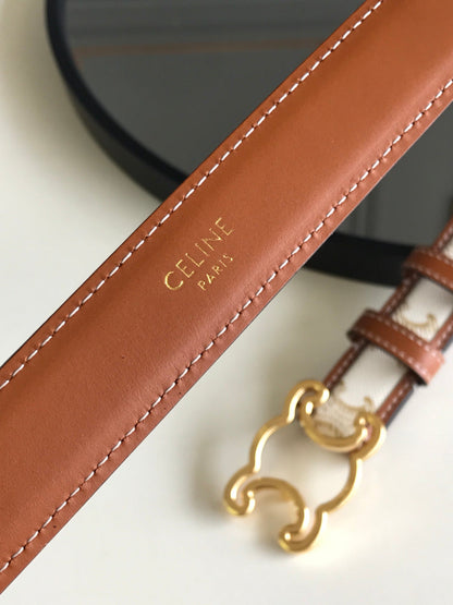 CELINE 25S BELT TRIOMPHE 25MM IN WHITE CALFSKIN AND CANVAS 559677